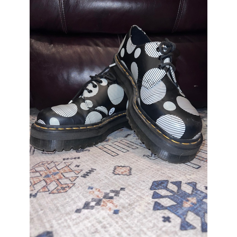Dr. Martens Unisex 1461 Black + White Polka Dot Smooth Leather‎ Platforms L10/M9
